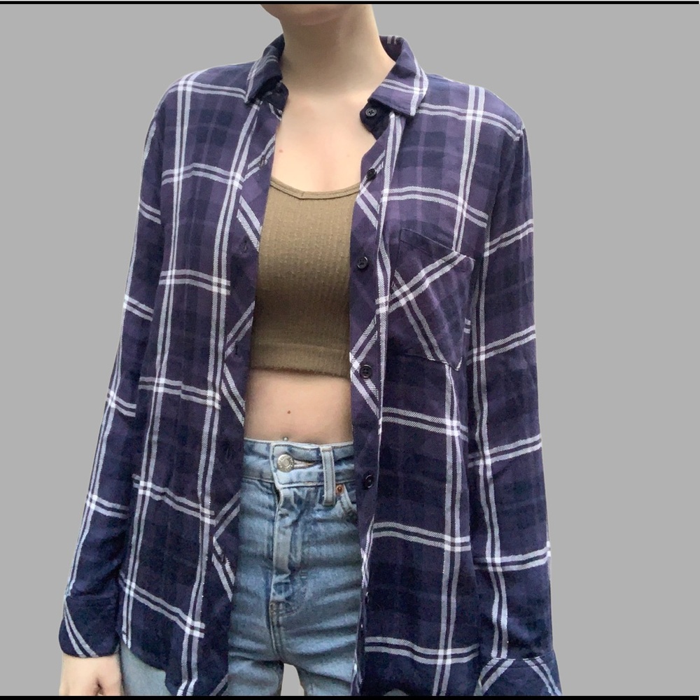 Rails blue and white plaid button down shirt